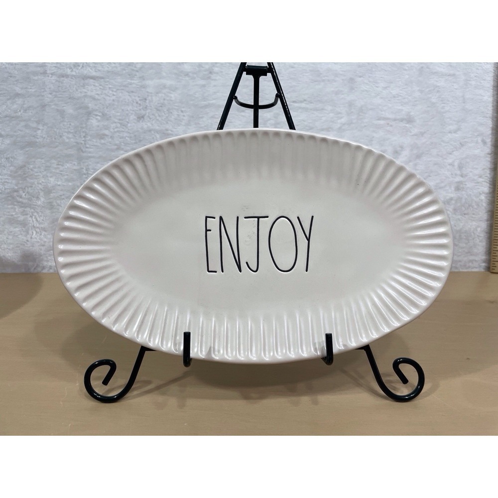 Rae Dunn ENJOY Oval Platter White Artisan Collection Magenta